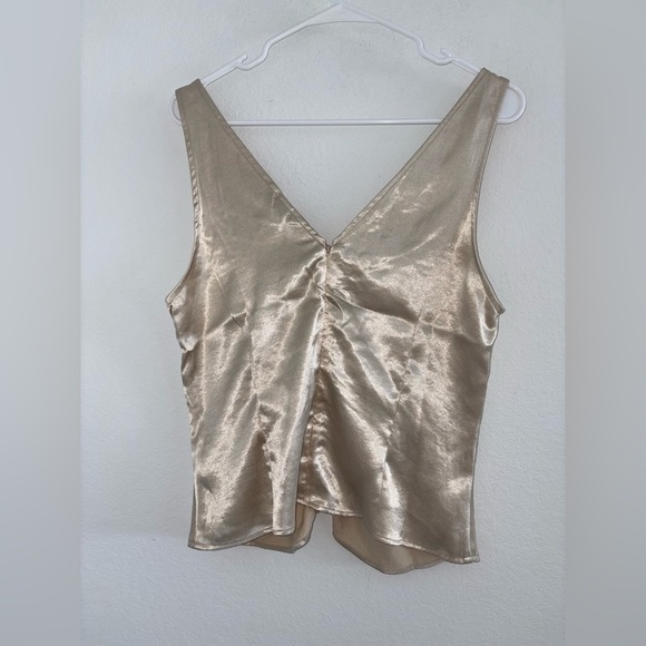Champagne Ruched Satin Sleeveless Top - Picture 12 of 15
